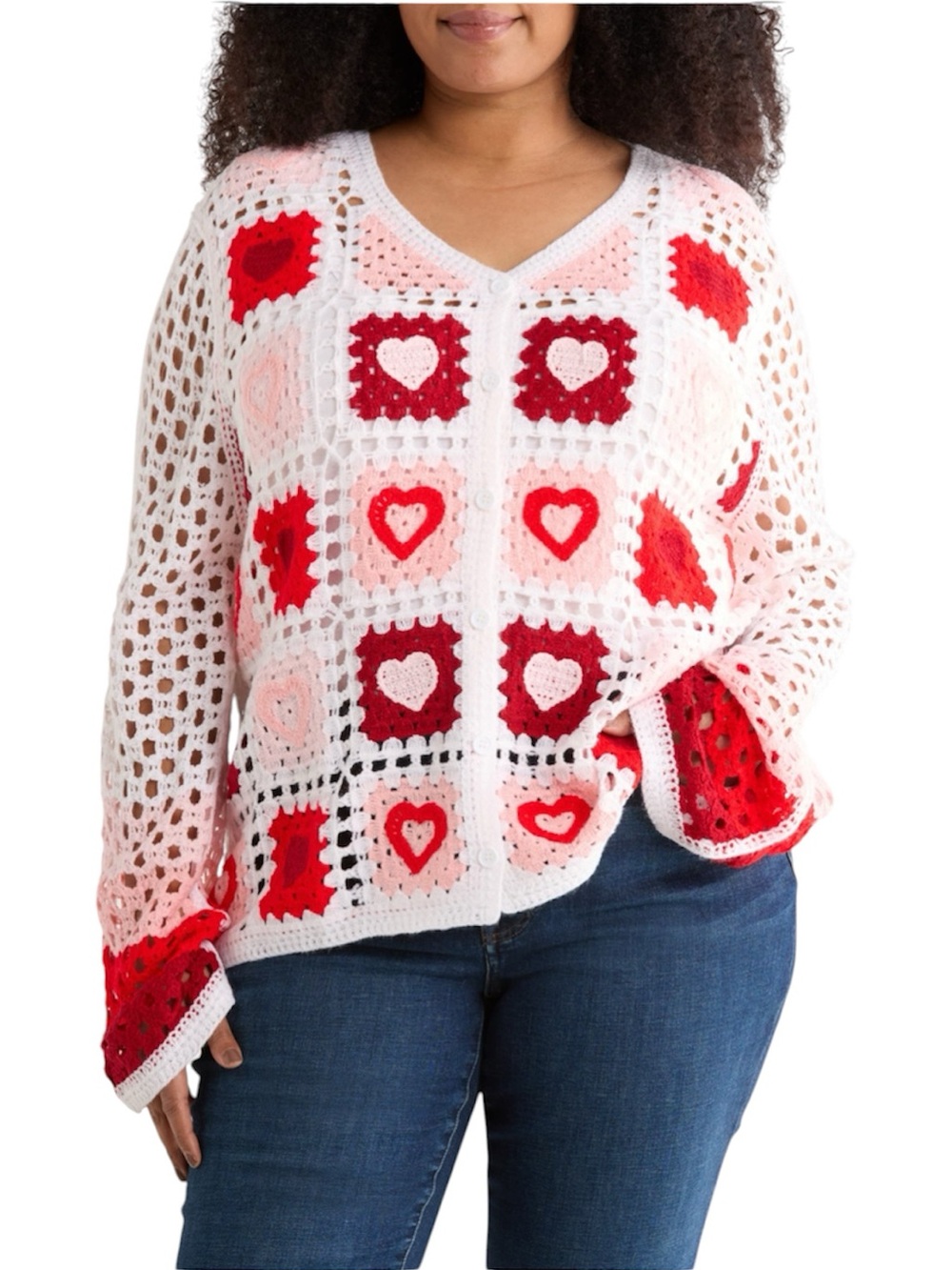 Liv Crochet Granny Square Cardigan Sweater NWT Size M